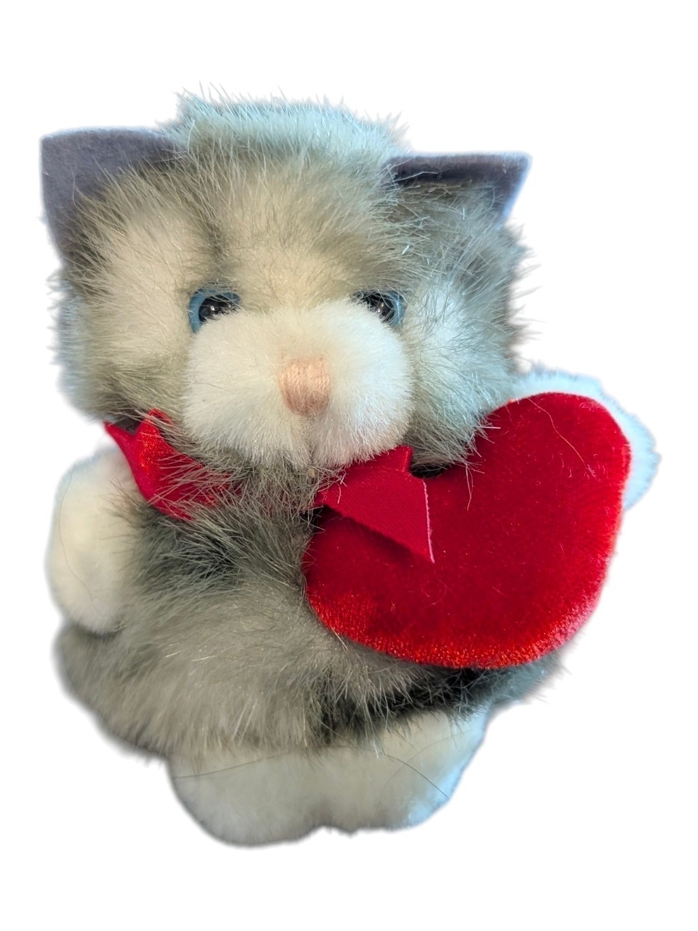 Plush Gray Cat with Red Heart